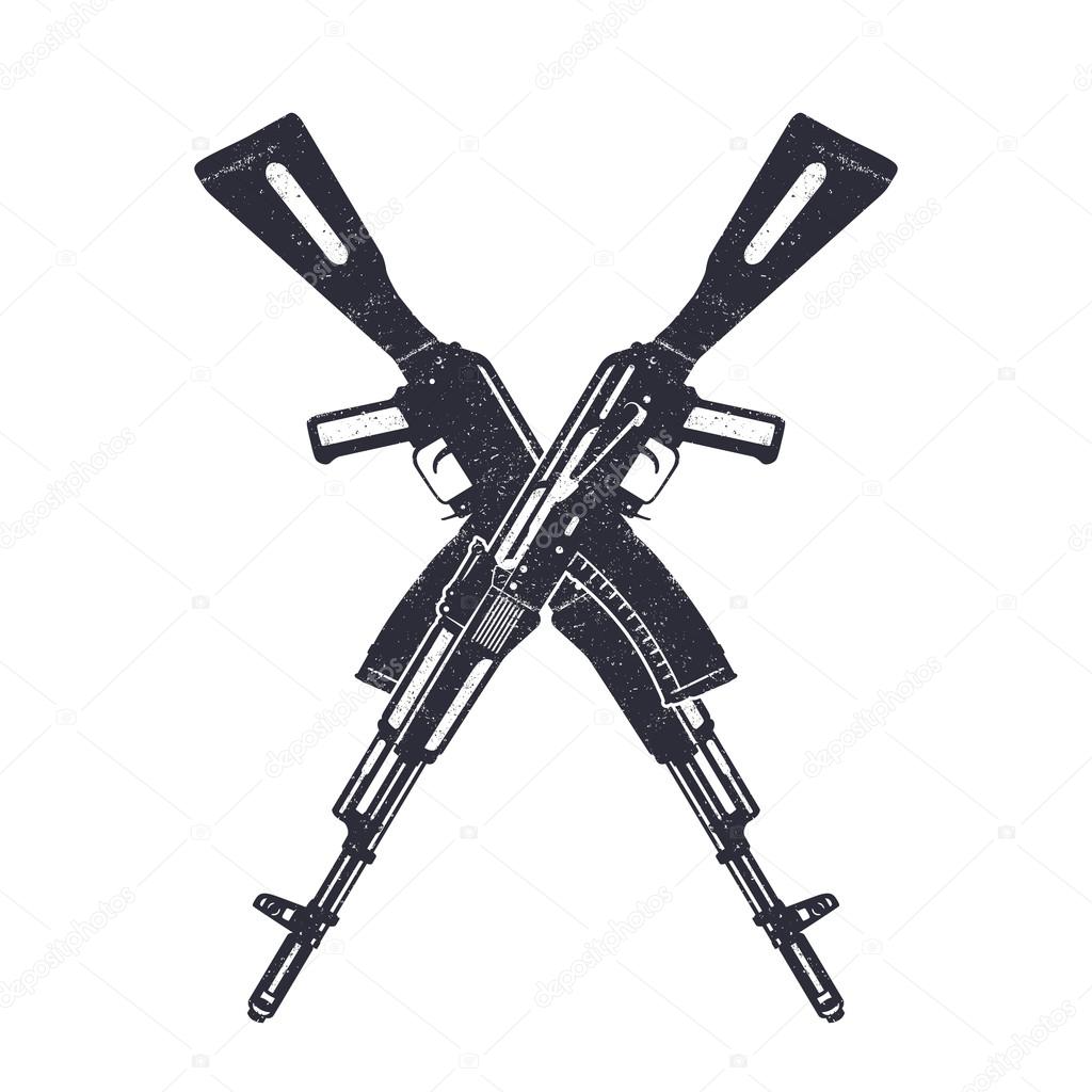 Assault rifle crossing silhouettes over white