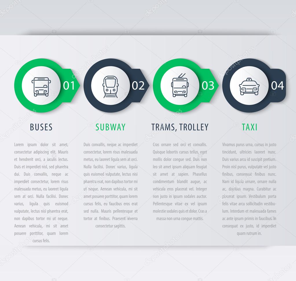 City transport, infographic elements, step labels, icons