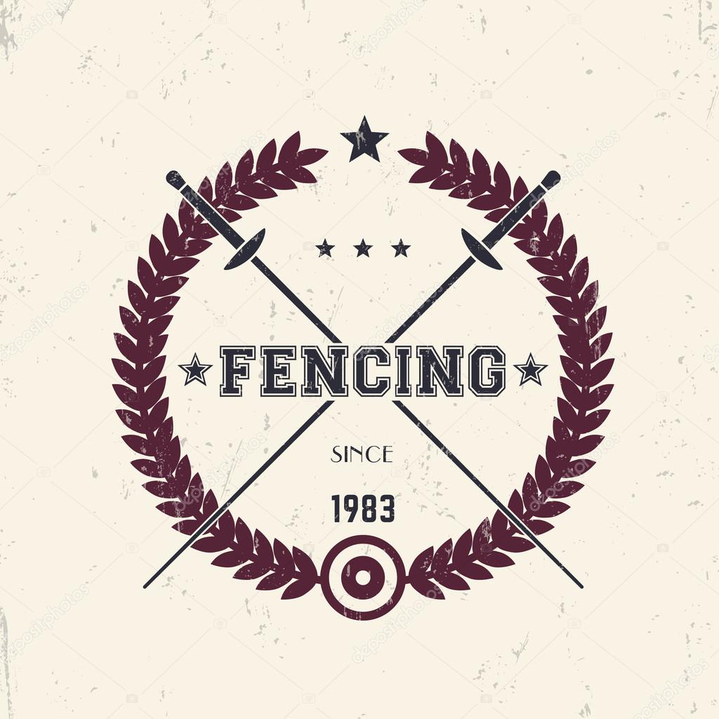 Fencing vintage emblem, logo with crossed foils