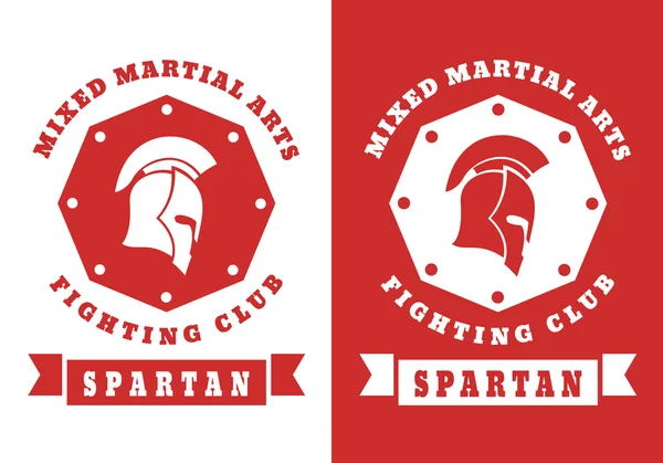 Spartan, MMA Fighting Club emblem with spartan helmet in red and white — Stock Vector