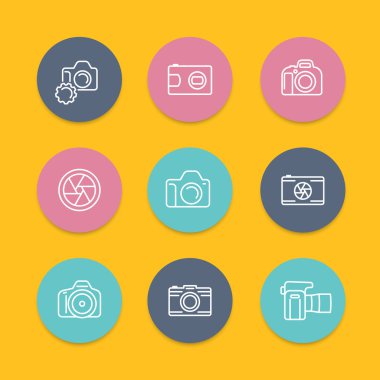 fotoğraf makinesi, dslr, doğrusal Icons set yuvarlak diyafram