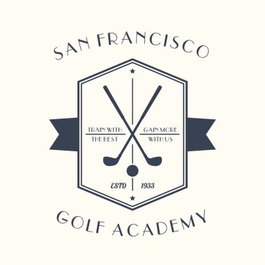Golf Akademisi vintage logo, amblem golf kulüpleri ile