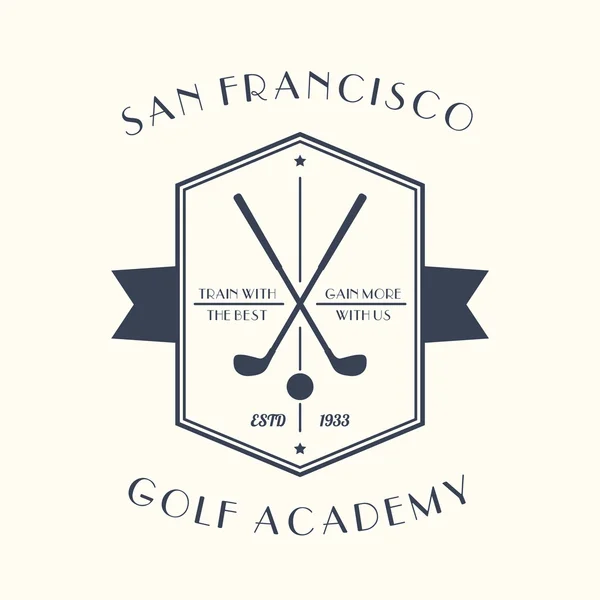 Logo vintage Golf Academy, emblema con mazze da golf — Vettoriale Stock