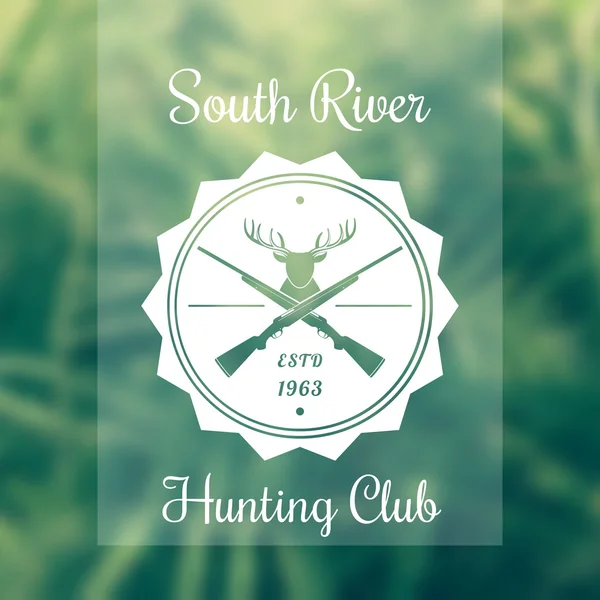 标志与鹿和步枪，白色和绿色标志，狩猎俱乐部老式会徽 — 图库矢量图片