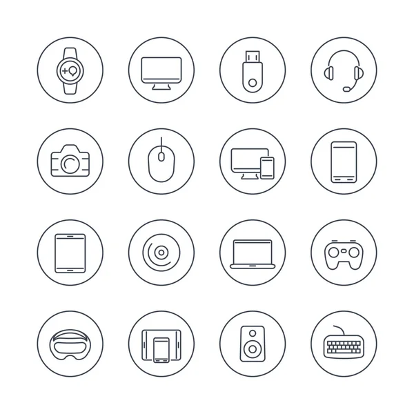 Gadgets modernos iconos de línea en círculos — Vector de stock