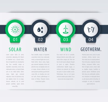 Alternative energy solutions, solar, wind energetics, infographic elements, timeline