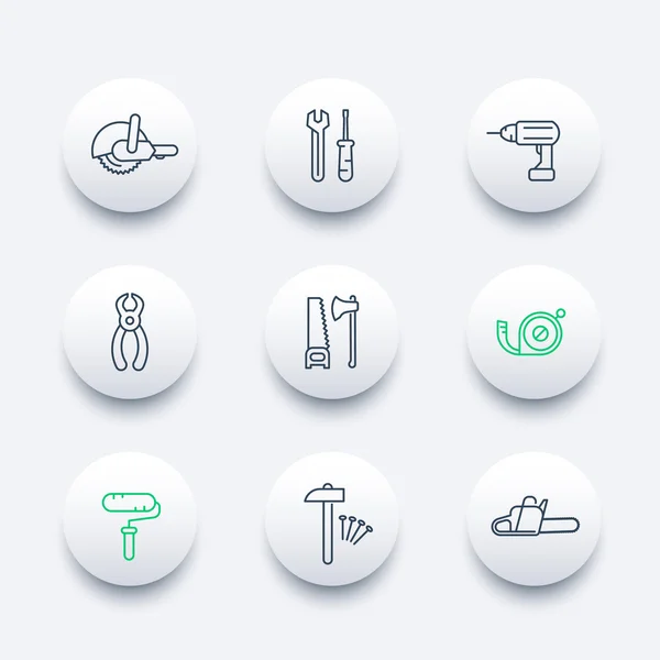 Construction tools line round modern icons — Stock vektor