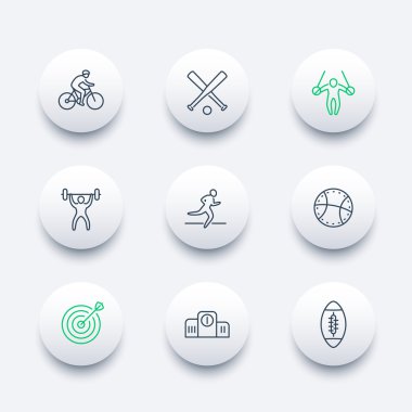 different kind of sports, line round modern icons
