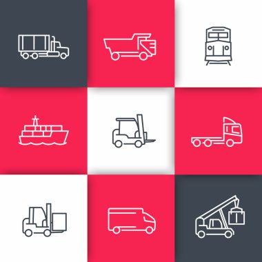 Ulaşım hattı simgeler, kargo kamyon, yük treni, Forklift