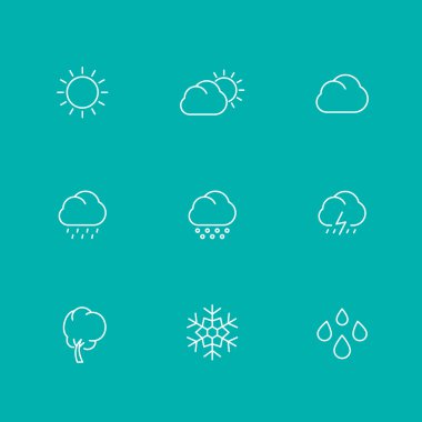 Hava hattı simgeler, güneşli, bulutlu gün, yağmur, dolu, kar, Rüzgar, izole set