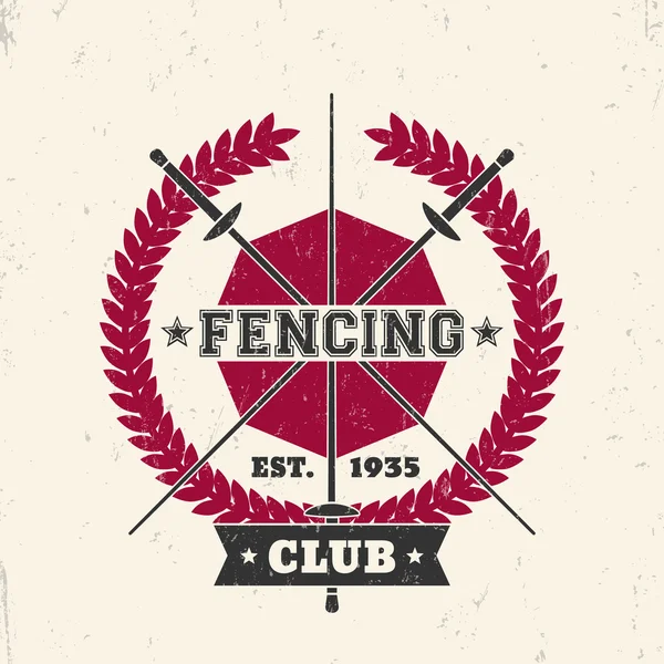 Fencing Club grunge emblem, sign, badge with crossed foils — Stockvector