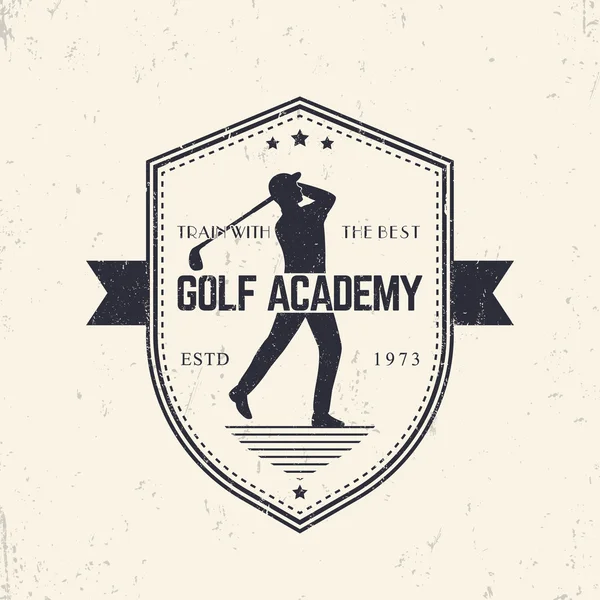 Golf Academy vintage emblem, badge with golf player swinging golf club — 스톡 벡터