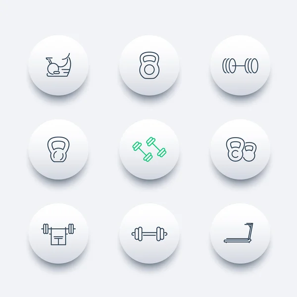 Gym equipment line octagon icons set — Stockvector
