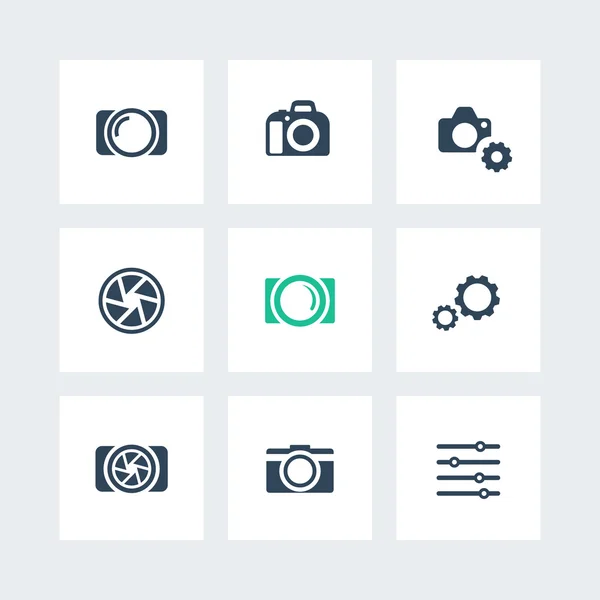 Photography, camera, aperture, photography store, camera shop, icons pack — Stock vektor