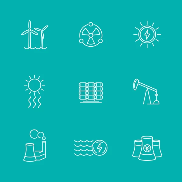 Power, energy production, nuclear energetics, electric industry, line icons — 图库矢量图片