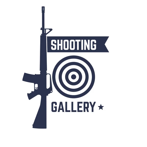 Logo Shooting Gallery, segno isolato con fucile automatico — Vettoriale Stock