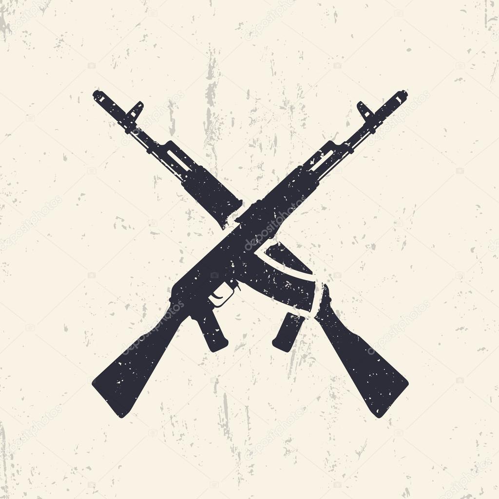 Crossed assault rifles, grunge design elements, vector illustration