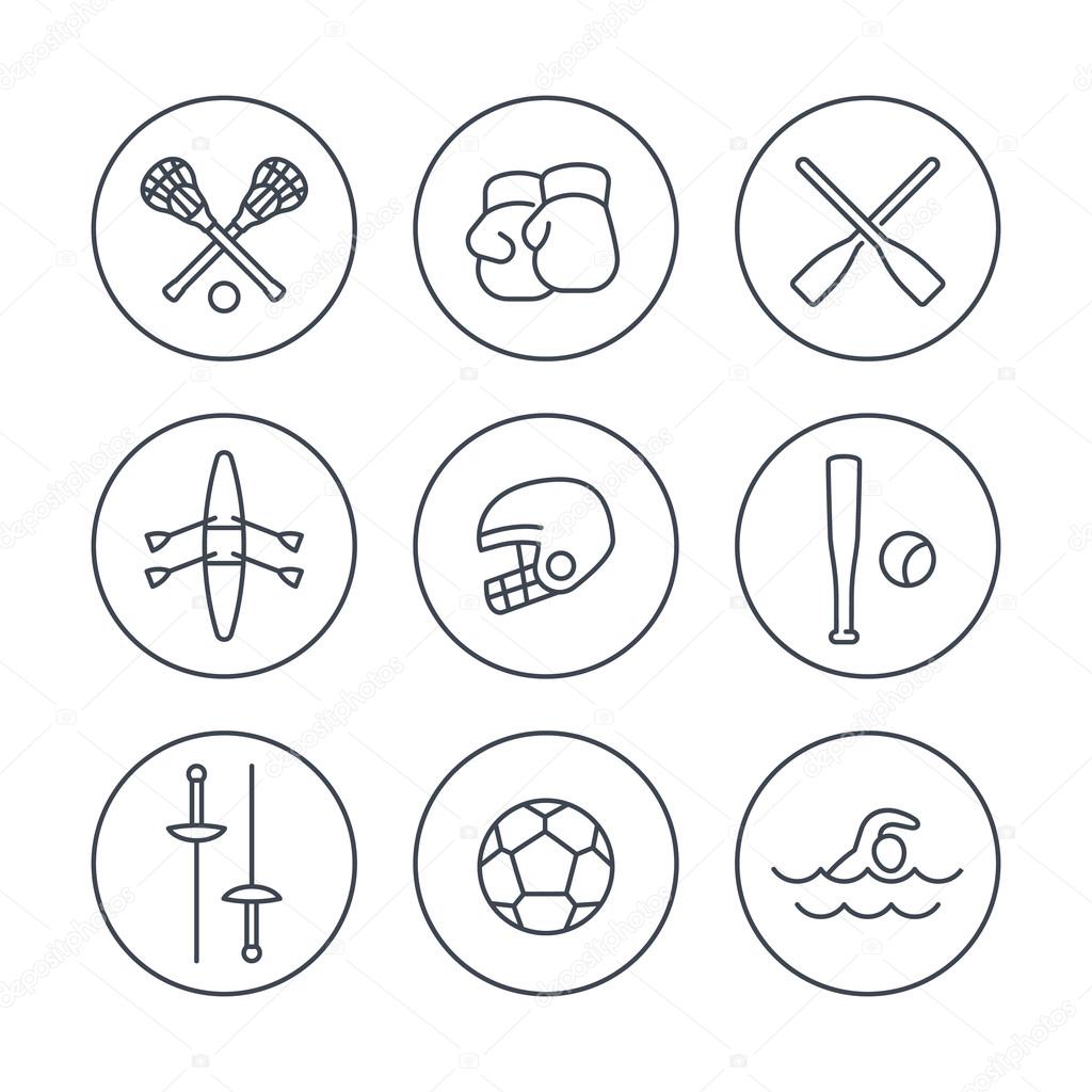 sports and games line icons in circles