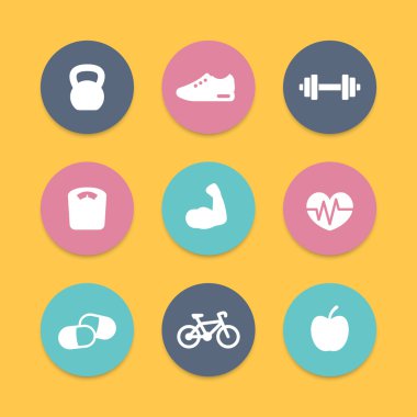 Fitness simple flat icons, vector illustration