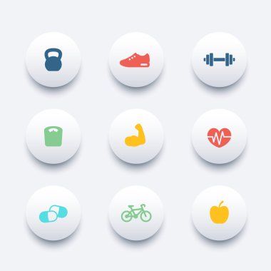 Fitness icons pack, vector illustration