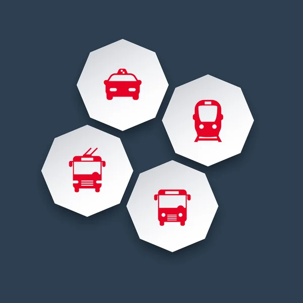 Transporte urbano, octágono iconos rojos, ilustración vectorial — Vector de stock