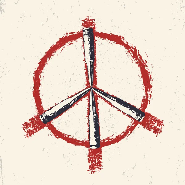 Grunge-Friedenszeichen mit Kugeln und Blut, Vektorillustration — Stockvektor