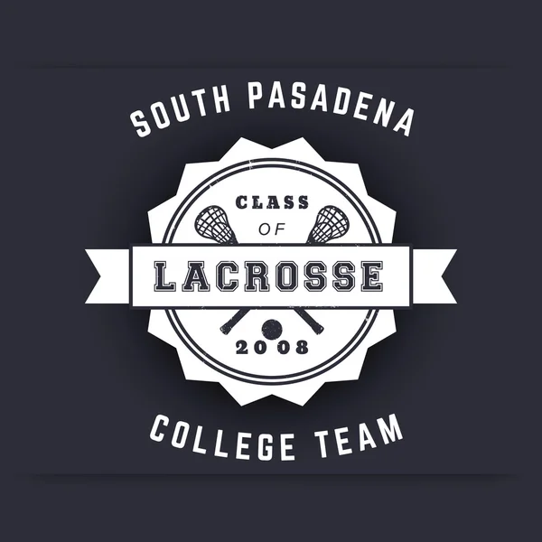 College Lacrosse Team vintage logo, t-shirt print, vector illustration — Stock Vector
