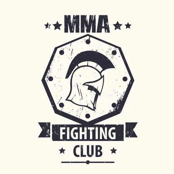 MMA Fighting Club grunge vintage logo, emblem with spartan helmet, vector illustration — Stockový vektor