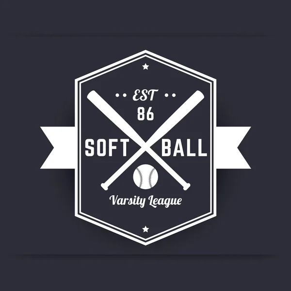 Softball, emblema vintage, logo, segno, design t-shirt, stampa, illustrazione vettoriale — Vettoriale Stock
