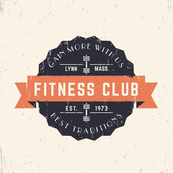 Logotipo Vintage Fitness Club, crachá com textura grunge, ilustração vetorial — Vetor de Stock