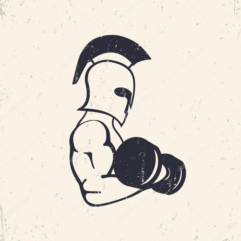 Strong spartan athlete with dumbbell, vector illustration
