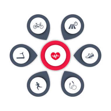 Aspects of cardio training, icons, infographics elements, vector illustration