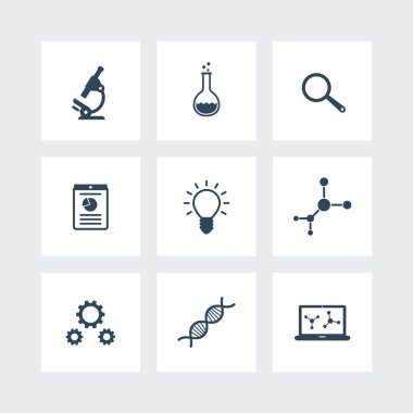 Science, research, laboratory icons set, vector illustration