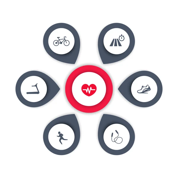 Aspects of cardio training, icons, infographics elements, vector illustration — ストックベクタ