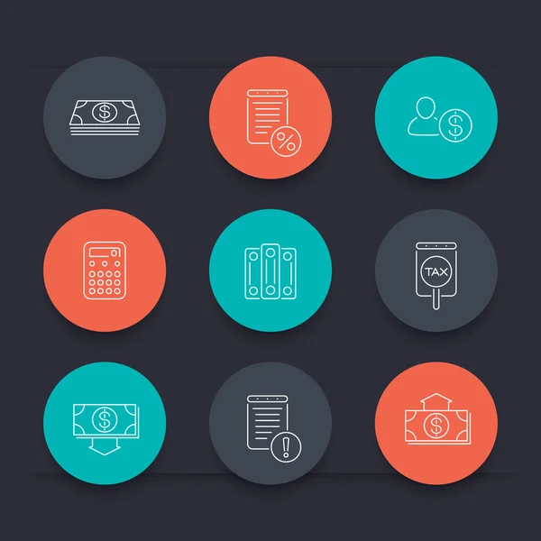 Bookkeeping, finance, tax, line round color icons, vector illustration — Stockový vektor