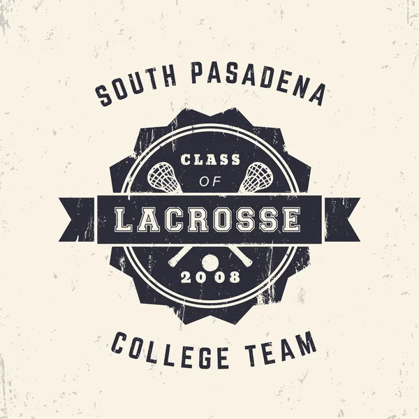 College Lacrosse Team insignia grunge vintage, diseño de camiseta, impresión, ilustración vectorial — Vector de stock