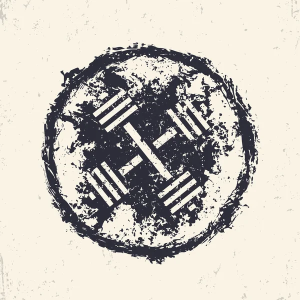 Grunge emblem, sign, print with crossed dumbbells, vector illustration — Stockvector
