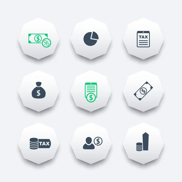 Tax, finance, money, pay, octagon icons, vector illustration — Διανυσματικό Αρχείο