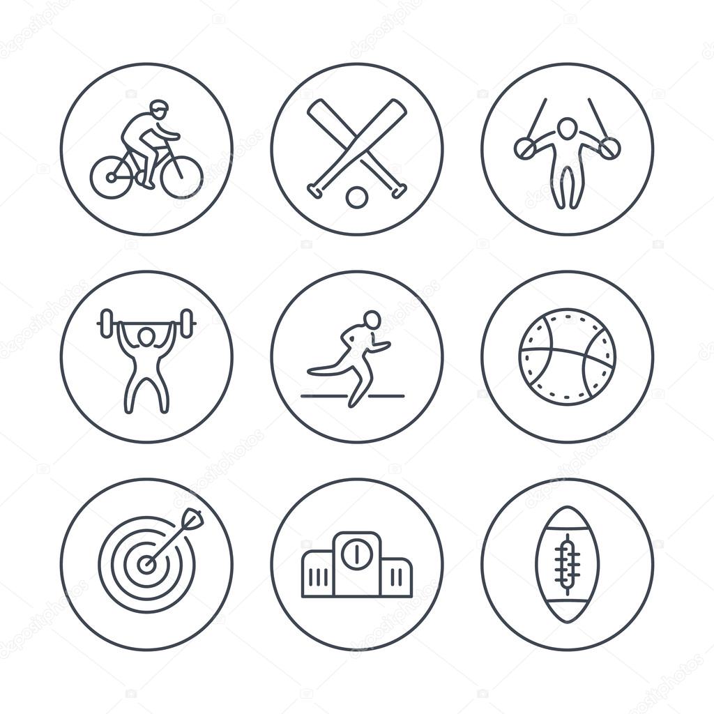 Different kind of sports, line icons in circles, vector illustration