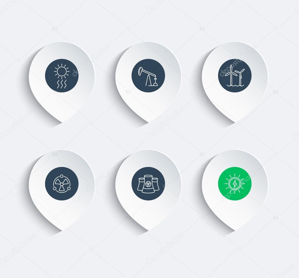 Power, energy production, energetics, electric industry, line icons on marks, vector illustration