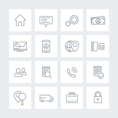 16 business, finance, enterprise line icons pack, vector illustration