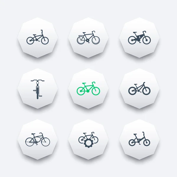 Bicycle, cycling, bike, electric bike, fat-bike octagon icons, vector illustration — Stok Vektör