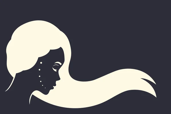 Таинственная длинноволосая девушка в профиле, векторная иллюстрация — стоковый вектор