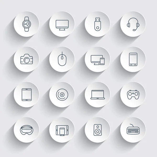 Modern gadgets, line icons on round 3d shapes, vector illustration — 스톡 벡터