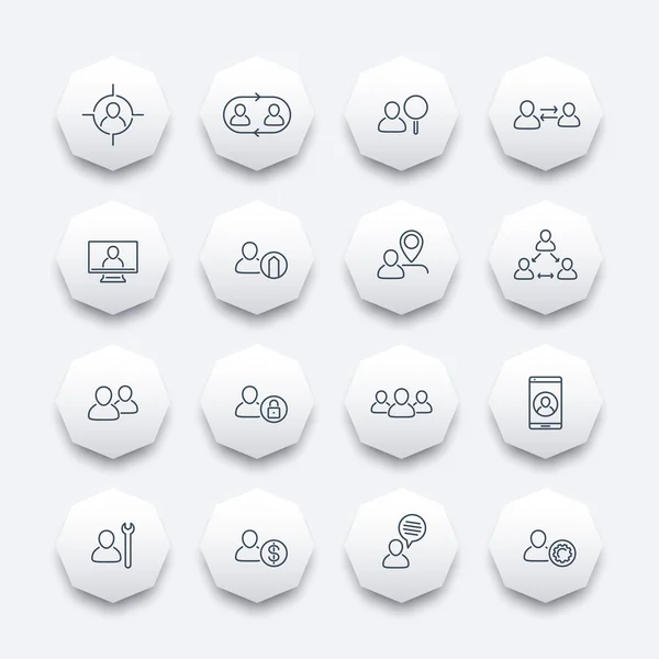 Personnel, Human resources, HR, team, employee, line octagon icons set, vector illustration — 스톡 벡터