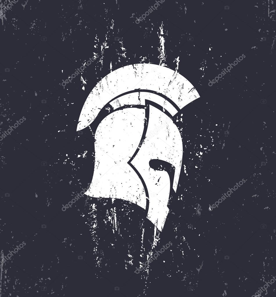 grunge spartan helmet with mohawk in profile, vector illustration