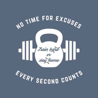 Tren sert, vintage t-shirt baskı, kettlebell ve barbell, vektör çizim