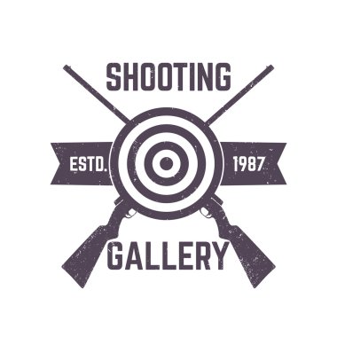 Shooting Gallery logo, sign with crossed rifles, vector illustration clipart