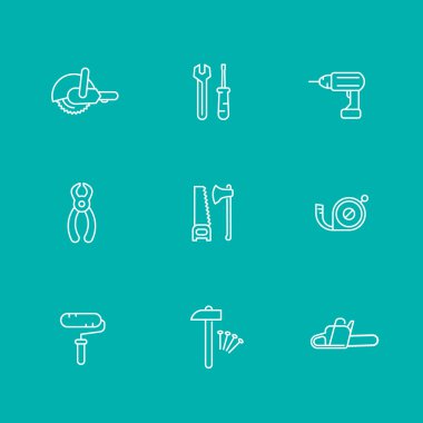 construction tools line icons, isolated set, vector illustration
