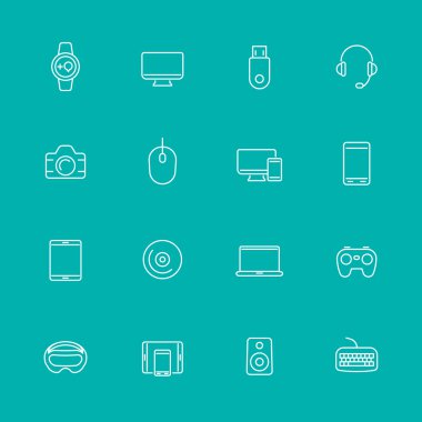 Modern araçlar satır simgeler, izole seti, illüstrasyon vektör